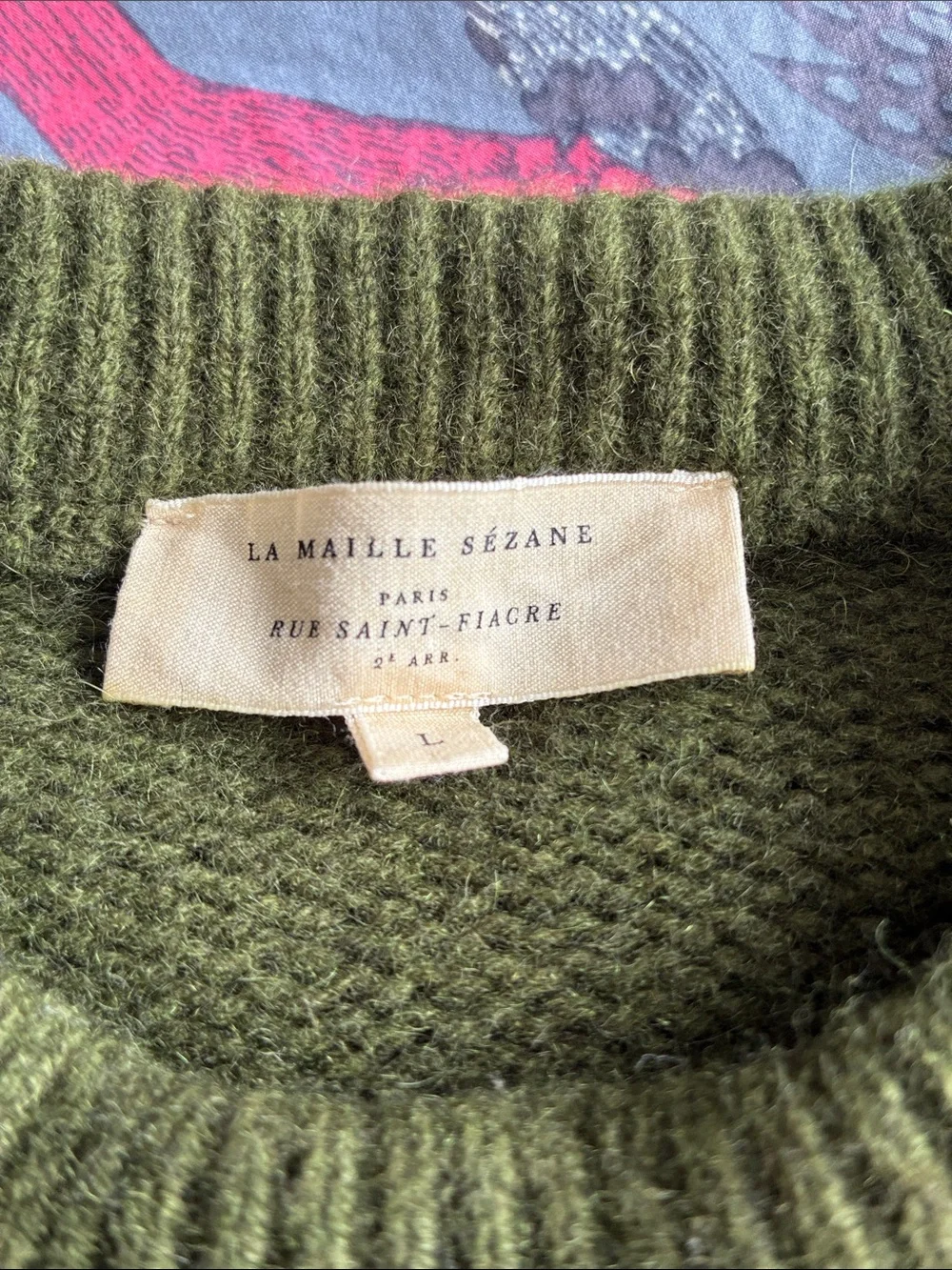 La Maille Sezane Women’s Olive Green Button-Sleeve Crewneck Sweater - Picture 2 of 7